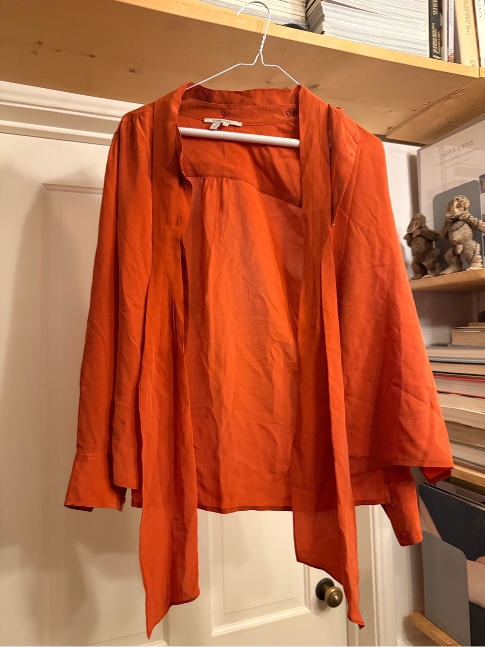 Gerard Darel Silk Burnt Orange Button-Front Blouse